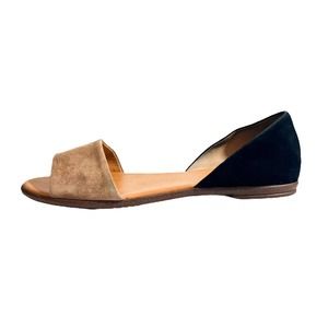 J. Crew Morgan D'orsay Flats Suede Peep Toe Tan and Black Colorblocked 8.5